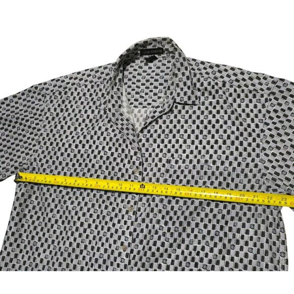 Lucio Romano Short Sleeve Checker Button Down Mens Shirt Size Large Cotton Blend - Picture 3 of 8